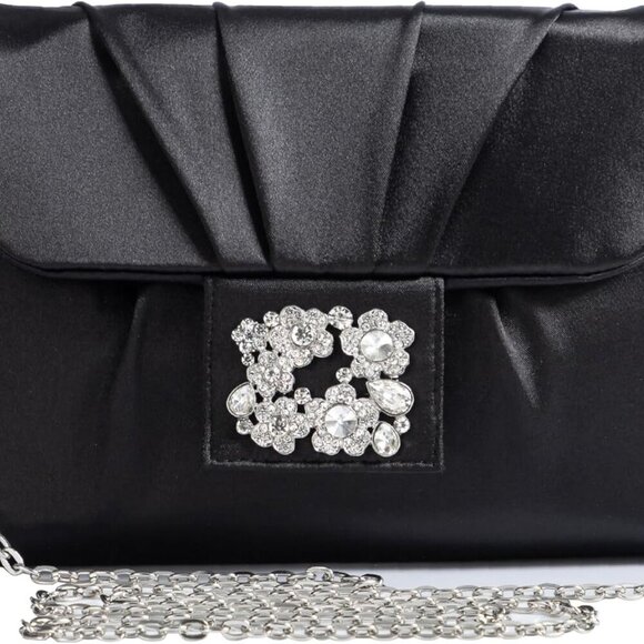 Handbags - Clutch Purses for Women - Satin Evening Bag Pleated Crossbody Bags Rhinestone Em